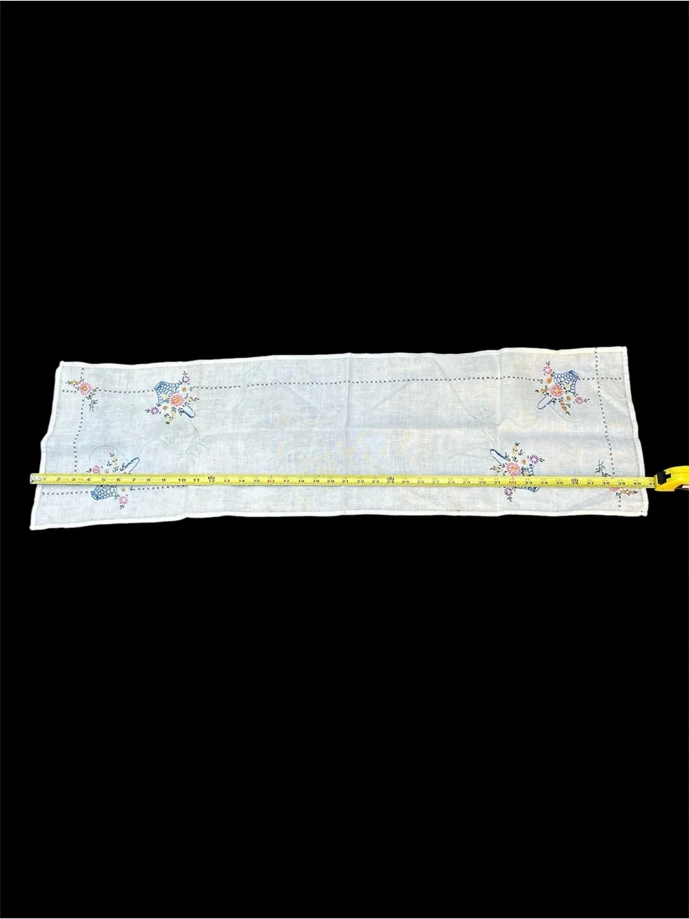 Vintage Hand-embroidered Runner Basket Floral Cross Stitch 40